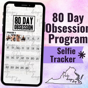 Rastreador de entrenamiento de 80 días de obsesión con selfies sudorosas • BODi, Beachbody, fitness, bienestar, redes sociales, plantilla de historias de Instagram, calendario mensual