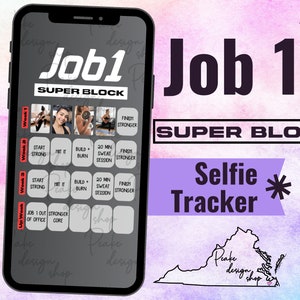Job 1 Super Block Sweaty Selfie Workout Tracker • BODi, Beachbody, Fitness, Wellness, IG, Stories, Social Media, Template, Monthly Calendar
