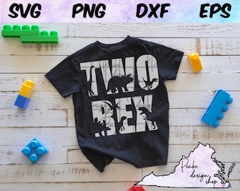 Two Rex Dinosaur SVG Two Birthday Boy T-Rex 2nd Birthday Second Birthday T Rex Digital Download Cut File