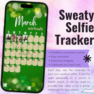 March 2026 Workout Selfie Tracker • Fitness Exercise Calendar • Accountability • Social Media (PNG Digital Download)