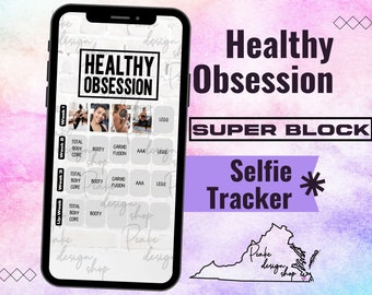 Rastreador de ejercicios de Selfie sudoroso Super Block de Healthy Obsession • BODi, Beachbody, Fitness, Bienestar, Redes sociales, Plantilla, Calendario mensual