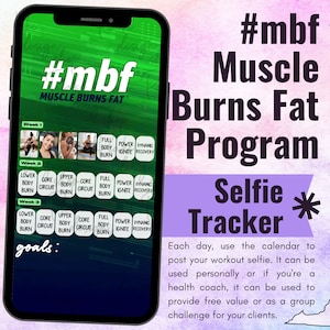 Muscle Burns Fat #mbf Sweaty Selfie Workout Tracker • BODi, Beachbody, Fitness, Wellness, Social Media, IG Stories Template, Month Calendar