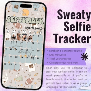September 2025 Sweaty Selfie Workout Tracker • BODi, Beachbody, Fitness, Wellness, Social Media Tracker, Stories Template, Monthly Calendar