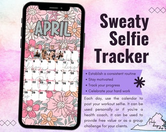 April 2024 Sweaty Selfie Workout Tracker • BODi, Beachbody, Fitness, Wellness, Social Media Tracker, IG Stories Template Monatskalender