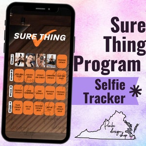 Könnte beinhalten: Ein Smartphone-Bildschirm zeigt ein Fitnessprogramm namens "Sure Thing" mit einem wöchentlichen Trainingsplan. Das Programm umfasst Übungen wie Ausdauerkraft, Cardio-Konditionierung und Kraft-Kreislauf. Der Bildschirm ist von einem schwarzen Telefonrahmen umgeben.