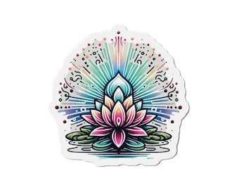 Radiant Lotus Aura Magnet - Holographic Zen Die-Cut, Chakra Alignment, Enlightening Fridge Decor
