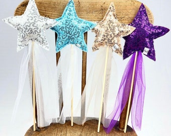 Star fairy wand, sequin wand, fairy costume accessory, princess party wands, themed party wands, magic wands, children magic wand