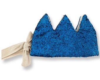 Blue sequence glitter crown, kids dressing up hats, handmade fabric crown,  Boys Blue Crown, tie on fabric hat, birthday crown, birthday hat