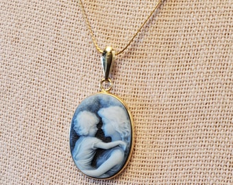 Italian 14K Cameo Mother and Son Vintage Pendant Pendant with 1/20 14K Gold Filled necklace