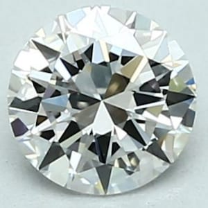May include: A round, clear, brilliant cut diamond with many facets.