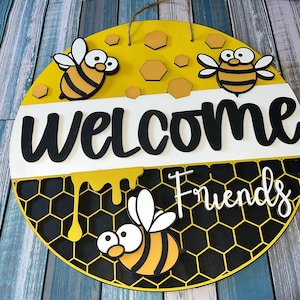 DIY Door Round | 16 Inch Welcome Bee Door Hanger Kit | Unpainted door hanger Kit | DIY  Door Hanger