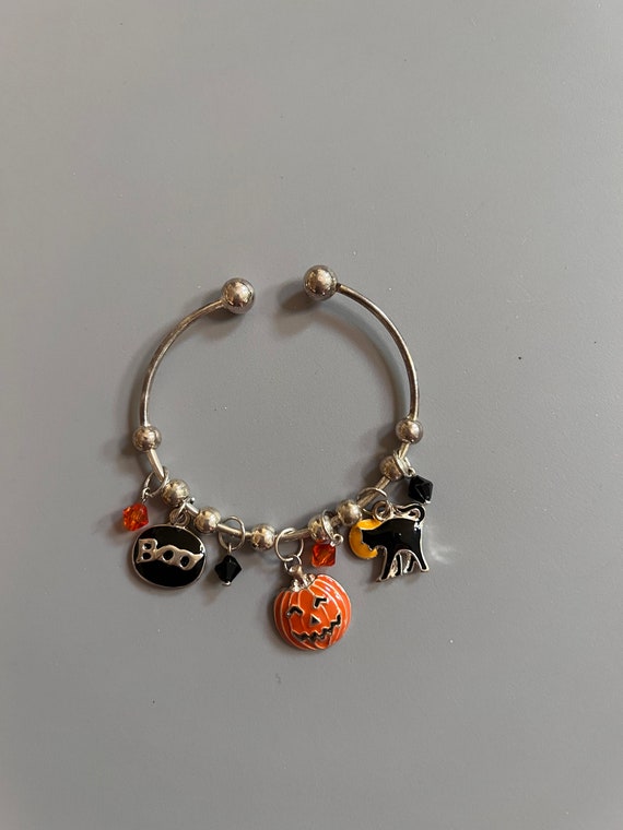 Vintage Halloween Cuff Charm Bracelet. Adorable. A