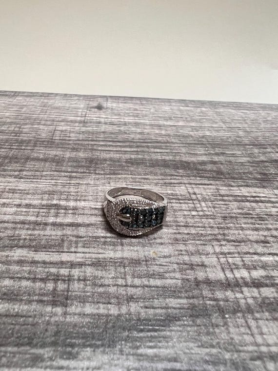 14K Solid White Gold Buckle Ring with Diamonds an… - image 7