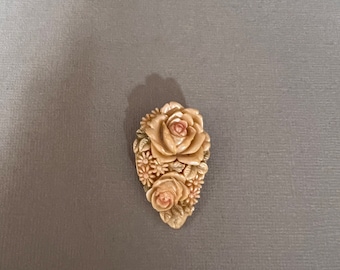 Vintage Celluloid Carved Flower Shoe Clip. Has Beautiful Flowers. Great to Use as a Shoe Clip, Scarf Clip, Pendant and or a Project Piece.