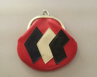 Vintage Retro Leather Coin Purse. Has Beautiful Colors. Includes a Cute Red Round Mirror. Favorite this item receive 20% off.