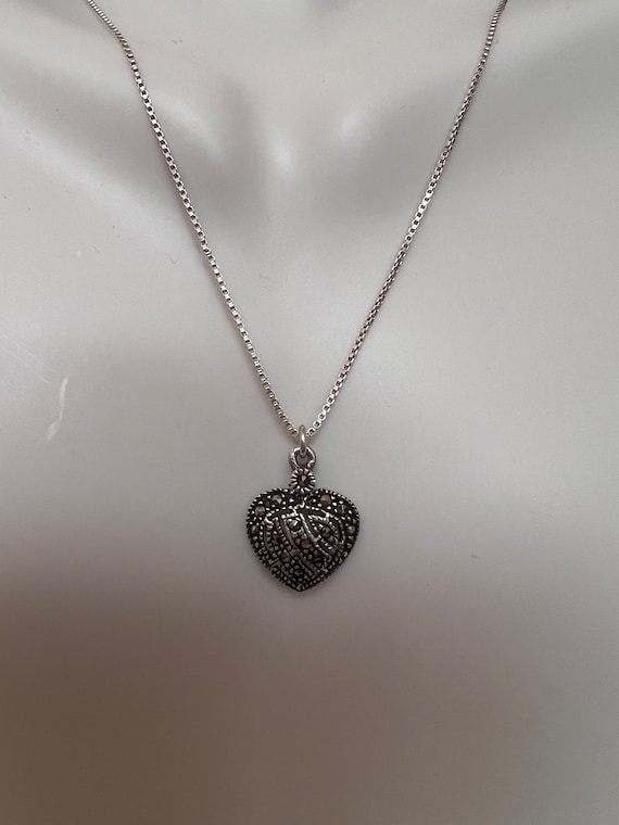 Sterling Silver Marcasite Heart Necklace. Cute and Beautiful. A