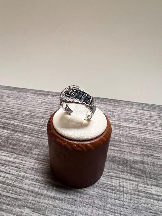 14K Solid White Gold Buckle Ring with Diamonds an… - image 3