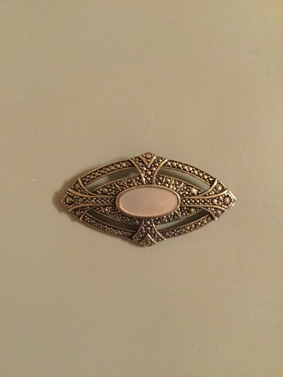 Vintage Art Deco Marcasite with Mother Pearl Broo… - image 1