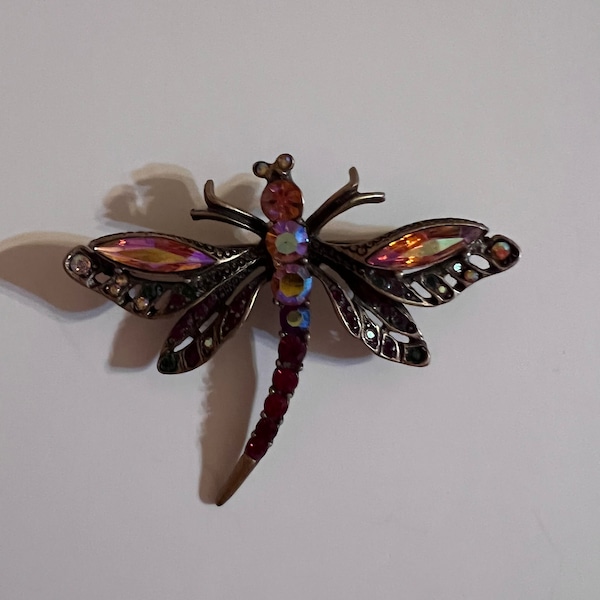 Vintage Dragonfly Brooch. Has Beautiful Colorful Rhinestones. A Nice Gift to Someone Special.