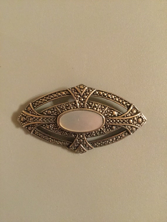Vintage Art Deco Marcasite with Mother Pearl Broo… - image 2