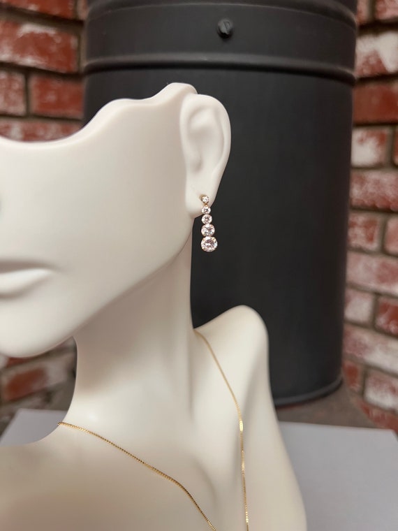 14K Solid Gold Dangling Earrings with Beautiful C… - image 1