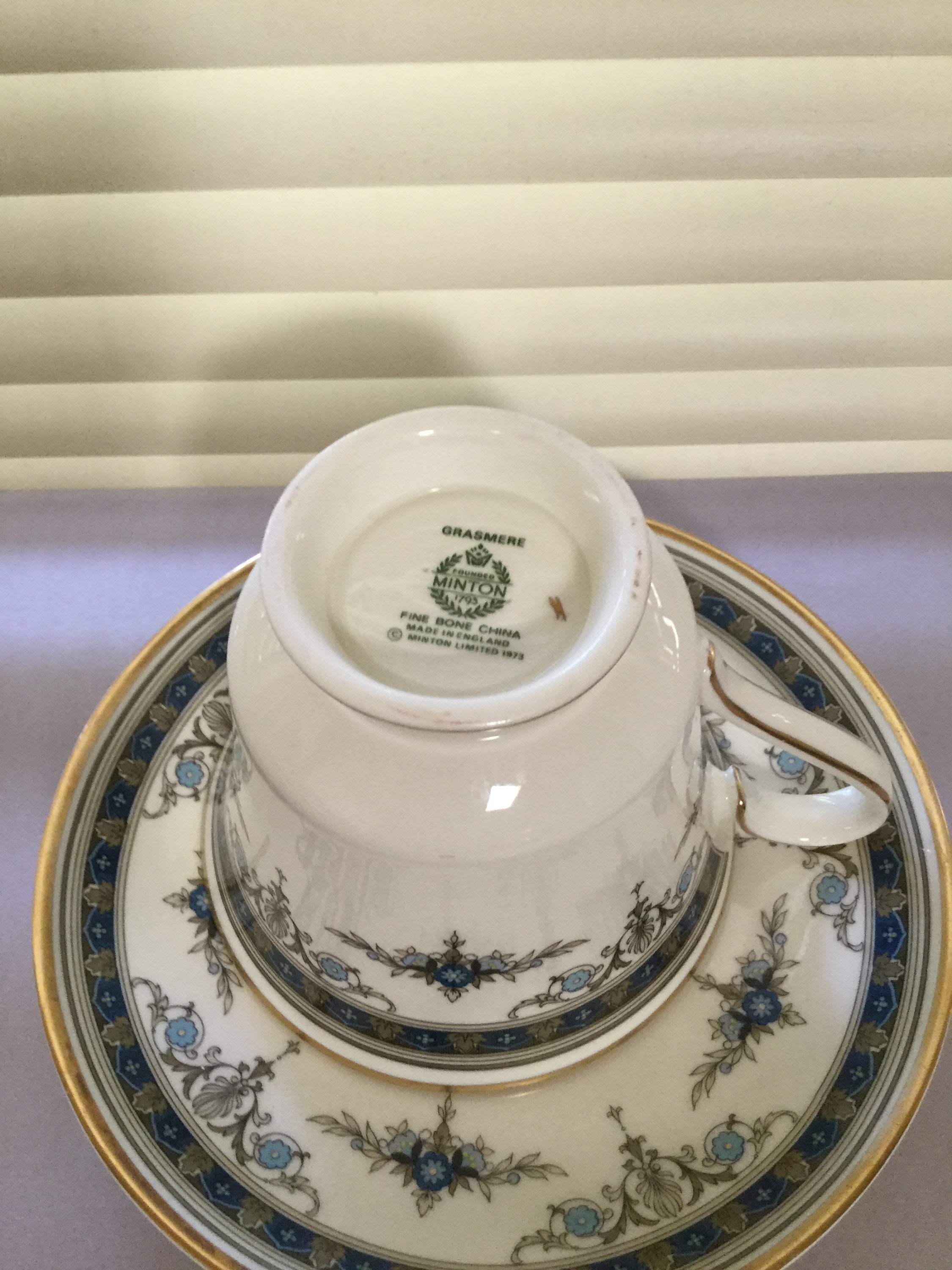 s EXCELLENT Minton China GRASMERE BLUE Cup and Saucer Set 