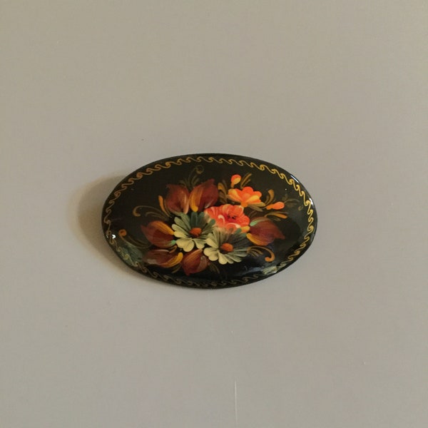 Vintage Hand Painted Hand Made Flower Brooch. Has Beautiful Hand Painted Flowers on Wood. A Nice Gift to Someone Special.