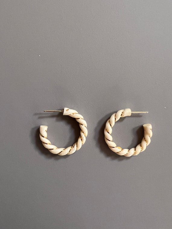 Vintage Hoop Earrings with 14K Gold Swirl. Not Su… - image 1