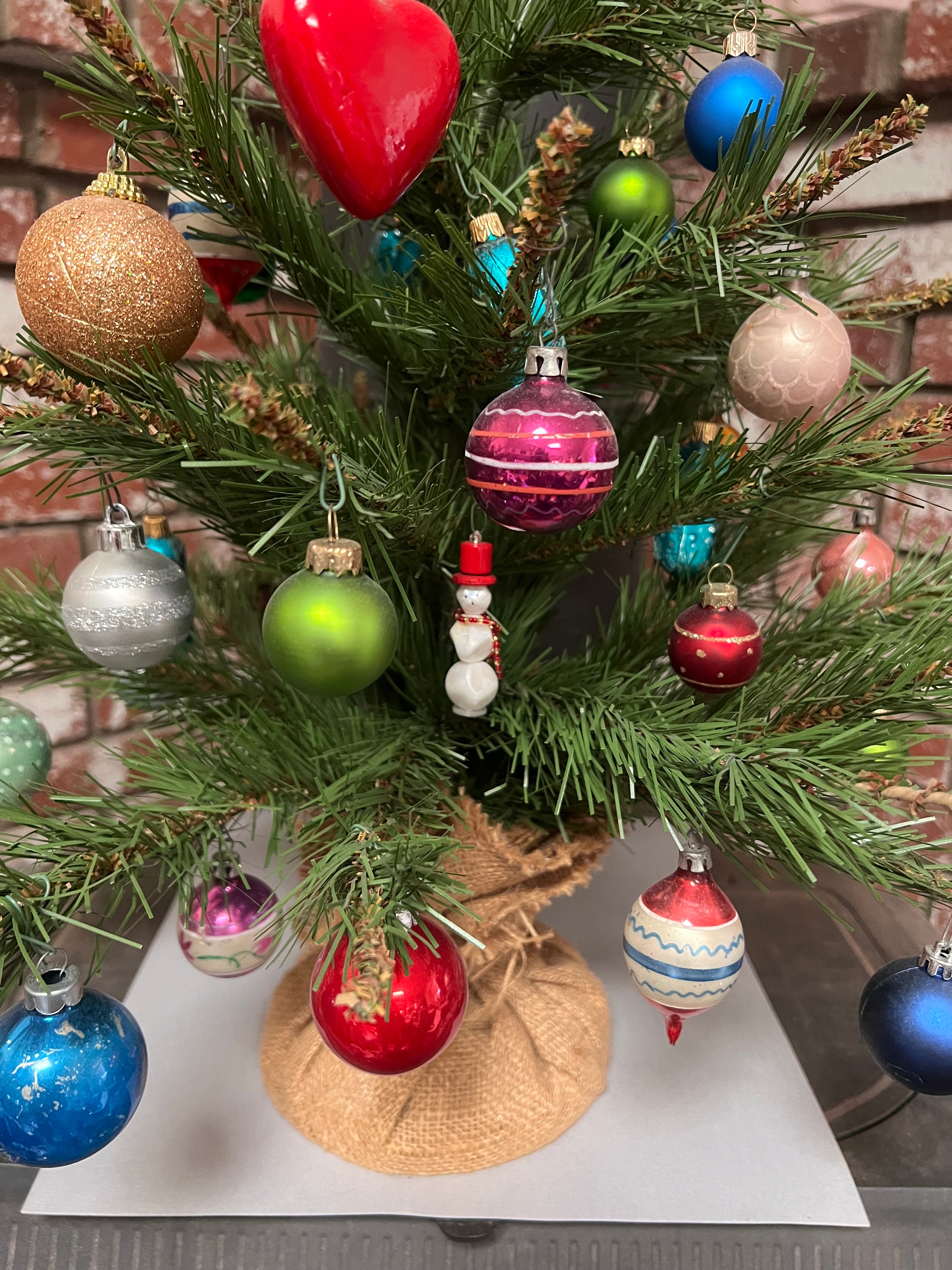 Small Table Top Christmas Tree With Vintage Ornaments. Has a Etsy