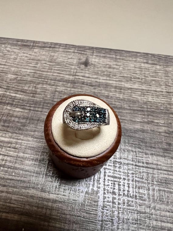 14K Solid White Gold Buckle Ring with Diamonds an… - image 2