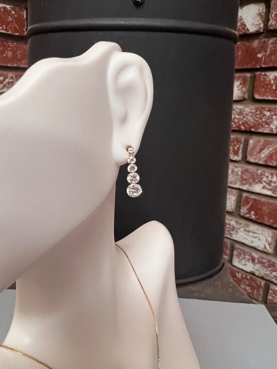 14K Solid Gold Dangling Earrings with Beautiful C… - image 2