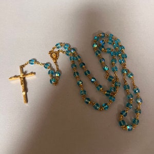 Rosary with A Beautiful Crucifix, Medal, and Iridescent Beads. A Nice Gift.