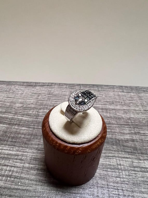 14K Solid White Gold Buckle Ring with Diamonds an… - image 8