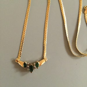 Reserved. Vintage 14K Solid Gold Necklace with Emerald and Diamonds. A Perfect Gift for Someone Special. Size is 16".
