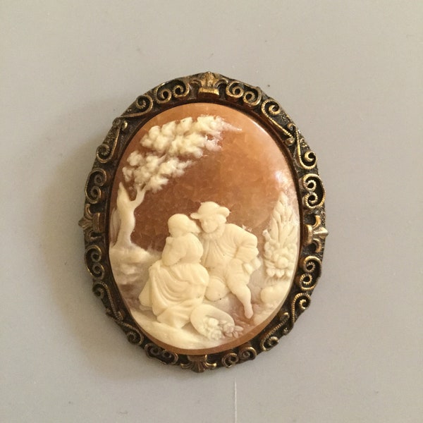 Vintage Cameo Brooch. Has a Beautiful Motif. Great Addition to Your Outfits. Also Makes for a Beautiful Decorative Piece on Your Vanity.