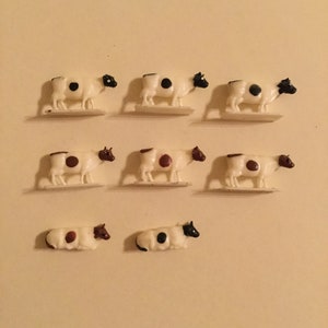 Vintage Miniature Cow Figures. Made of Hard Plastic. Great for your Diorama, Fairy Garden, or Just to have for Fun.