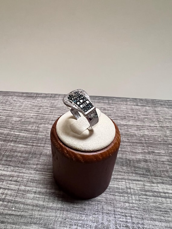 14K Solid White Gold Buckle Ring with Diamonds an… - image 4