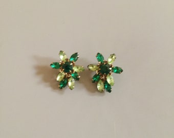 Vintage Rhinestone Clip On Earrings. Has Beautiful Colored Rhinestones.