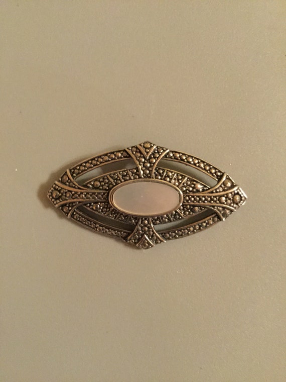 Vintage Art Deco Marcasite with Mother Pearl Broo… - image 3