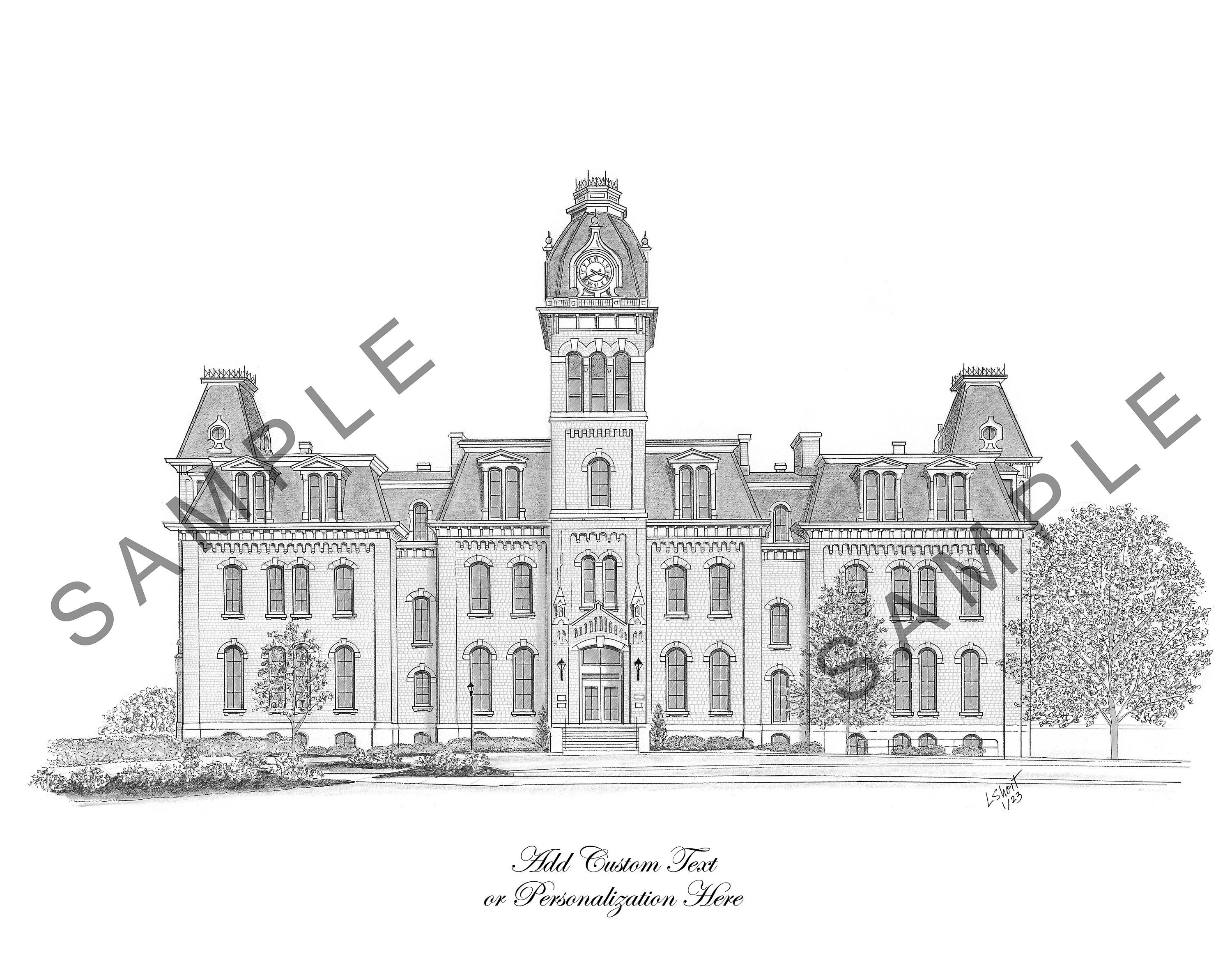 West Virginia University Art Print woodburn Hall - Etsy