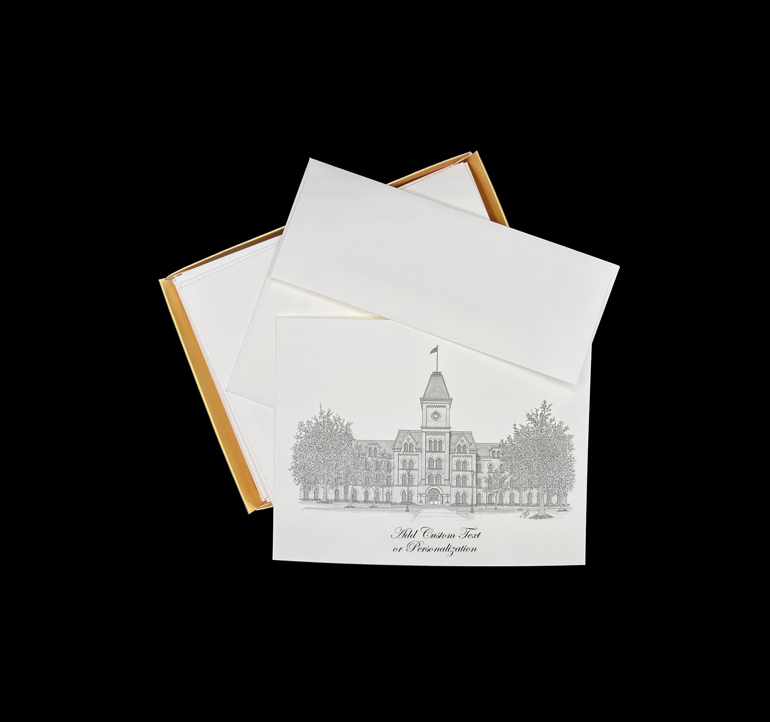 Personalized Foldover Notecard Stationery Set {Ohio State Buckeye Landmarks  - Columbus, Ohio Campus Skyline}