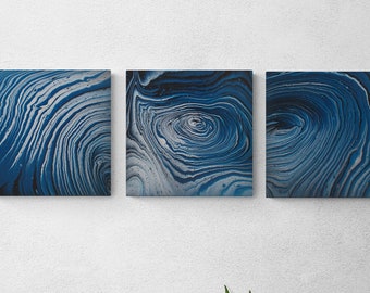 Classic Blue Tornado Acrylic Wall Art - Original Ring Pour Abstract Wall Art -14x14 Stretched Canvas Wall Art Painting - Home Decor Ideas