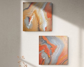 Set of 2 Original "Golden Gem" Acrylic Abstract Metallic Gold Silver Copper and White Painting-Metallic Modern Primary Contemporary Wall Art