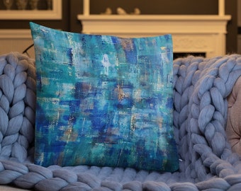 Original Premium Blue Abstract Art Pillow Case - Aesthetic Vibe Abstract Art Pillow Case -Home Decor Accessories - Housewarming Gift Ideas