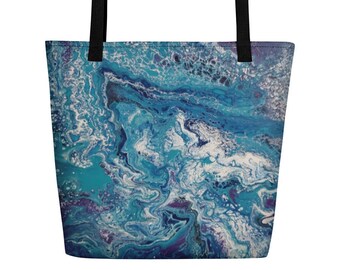 Flow Blue Graphic Print Tote Beach Bag - Women Trendy Graphic Tote Shoulder Bag - Women Fashion Accessories Gift Ideas For Her