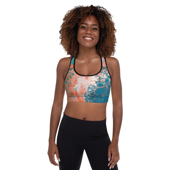 Coral Teal Padded Graphic Sports Bra Aesthetic Printed Sports Bra Athlete  Sports Wear Accessories Women Prints Sports Bra Gift Ideas 