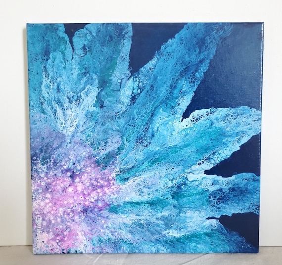Blue and Purple Flower Acrylic Abstract Wall Art 12x12 Modern Etsy