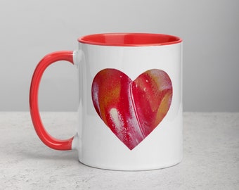 Romantic Red Heart Abstract Graphic Ceramic Coffee Mug - Beautiful Heart Design Tea Cup - Spice Red Graphic Coffee Mug - Wedding Gift Ideas