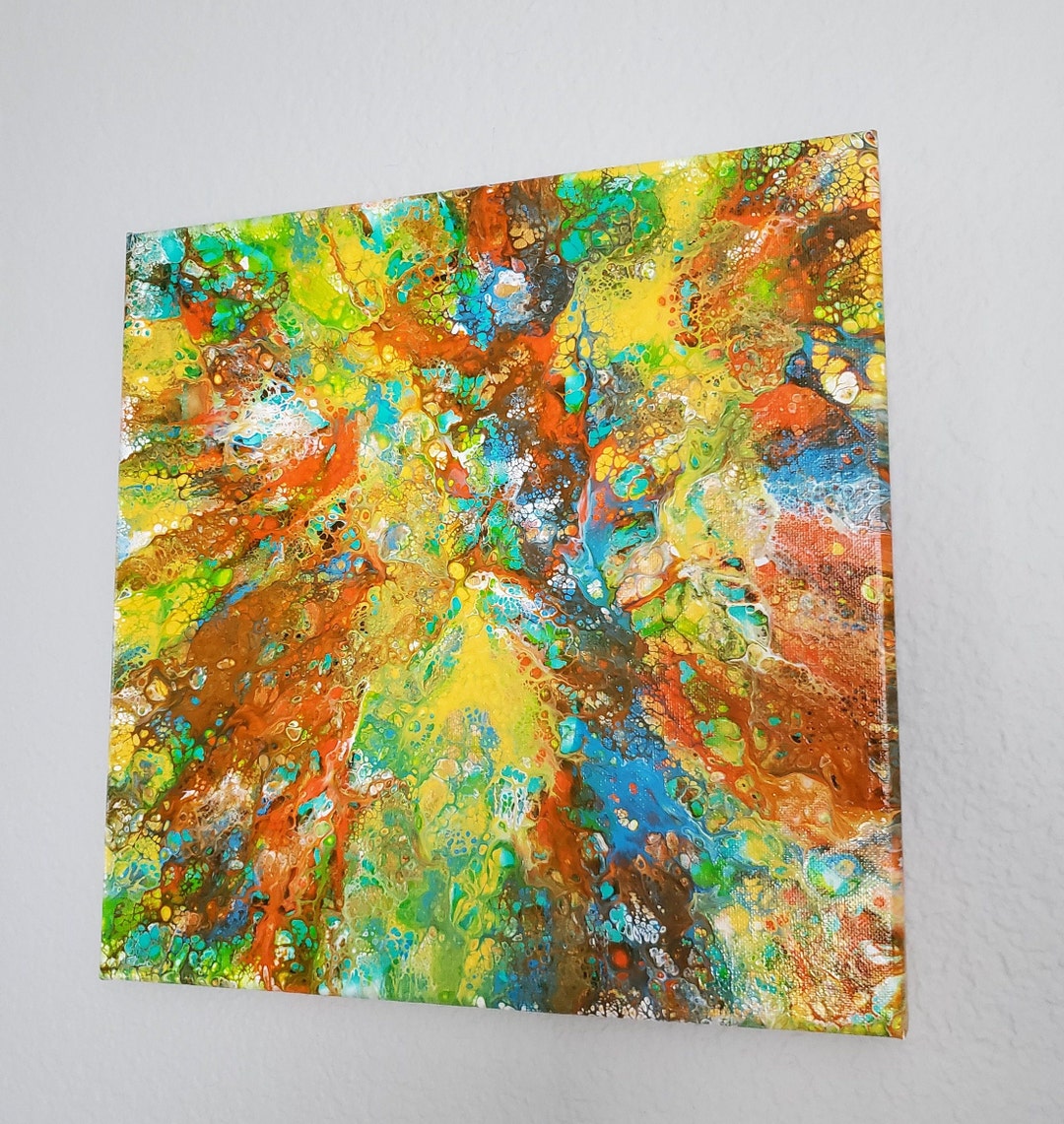 Unique Colorful Abstract Canvas Wall Art 12x12 Rainbow Colors Abstract