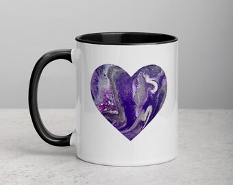 Romantic Purple Heart Abstract Graphic Coffee Mug - Beautiful Heart Design Tea Cup - Spice purple Graphic Coffee Mug - Wedding Gift Ideas